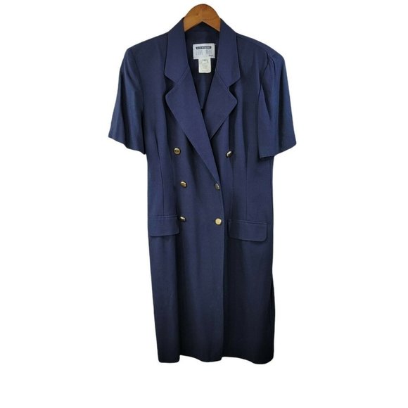 Vintage Evening Secretary Suit Dress Size 10 Petite Career Navy Blue Power - Picture 1 of 6